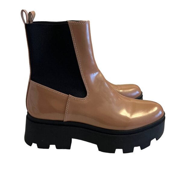 Open Edit Iris Neutral Glossy Academia Lug Sole Platform Chelsea Boot Si… - Picture 4 of 10